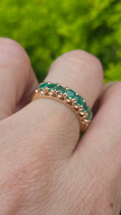 Vintage: 9ct Gold Seven Emerald Half-Eternity Stacker Ring
