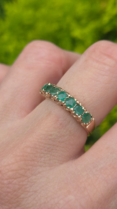 Vintage: 9ct Gold Seven Emerald Half-Eternity Stacker Ring