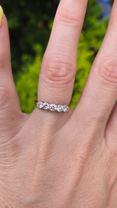 Vintage: 18ct Yellow Gold Five Stone Diamond Half Hoop Ring — 0.80ct