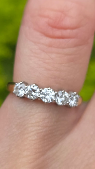Vintage: 18ct Yellow Gold Five Stone Diamond Half Hoop Ring — 0.80ct