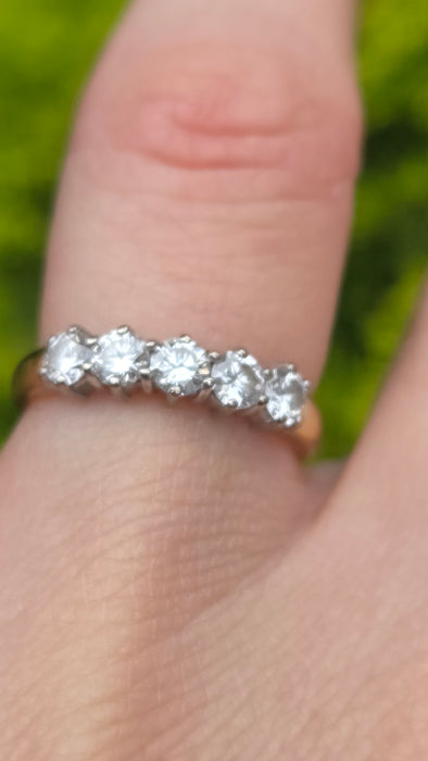 Vintage: 18ct Yellow Gold Five Stone Diamond Half Hoop Ring — 0.80ct