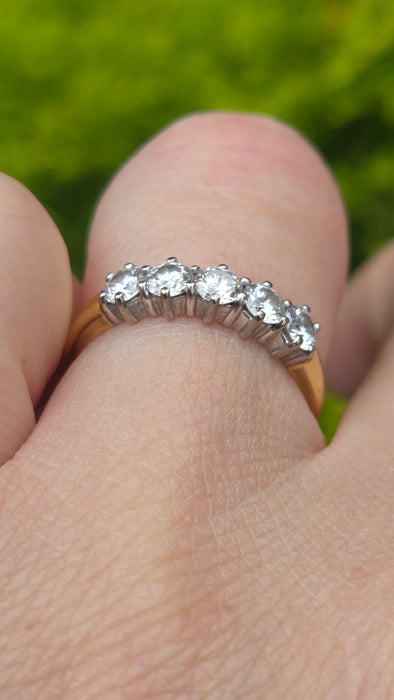 Vintage: 18ct Yellow Gold Five Stone Diamond Half Hoop Ring — 0.80ct
