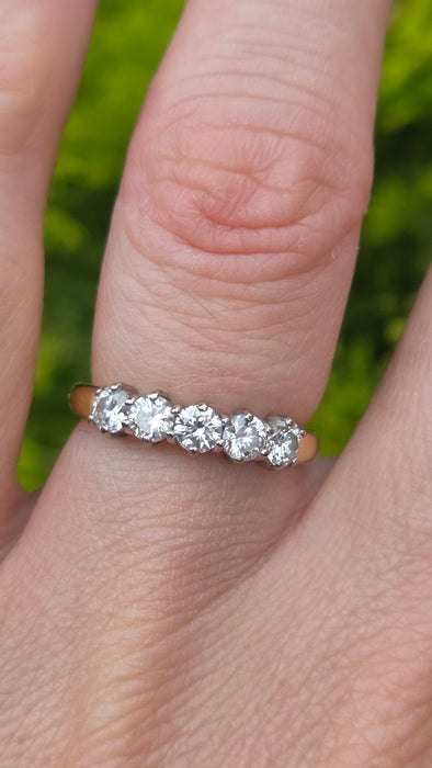 Vintage: 18ct Yellow Gold Five Stone Diamond Half Hoop Ring — 0.80ct