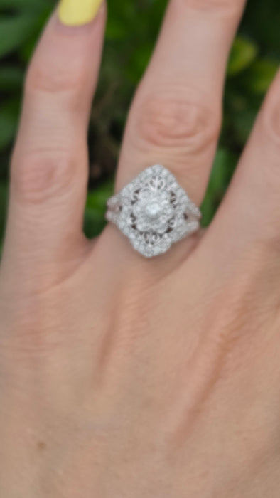 Vintage: 9ct White Gold Diamond Art Deco Style Dress Ring — 1.00ct