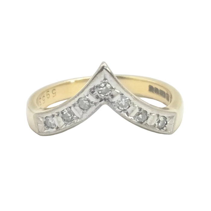Vintage: 18ct Yellow Gold Seven Diamond Wishbone Ring — From 1978