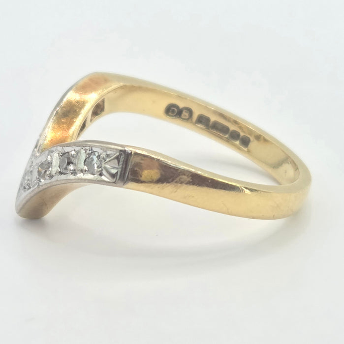 Vintage: 18ct Yellow Gold Seven Diamond Wishbone Ring — From 1978
