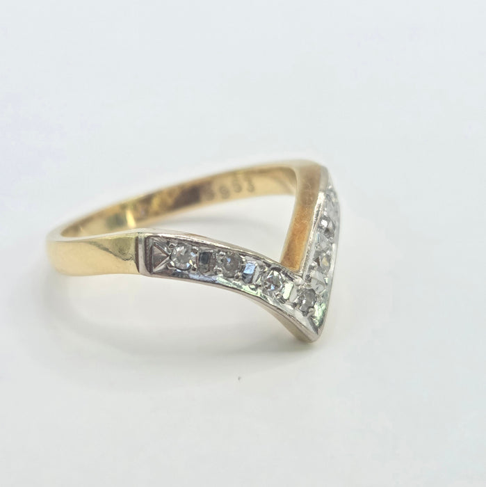 Vintage: 18ct Yellow Gold Seven Diamond Wishbone Ring — From 1978