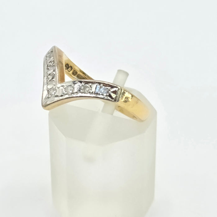Vintage: 18ct Yellow Gold Seven Diamond Wishbone Ring — From 1978