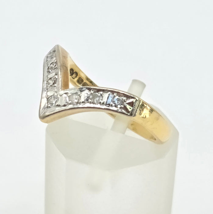Vintage: 18ct Yellow Gold Seven Diamond Wishbone Ring — From 1978