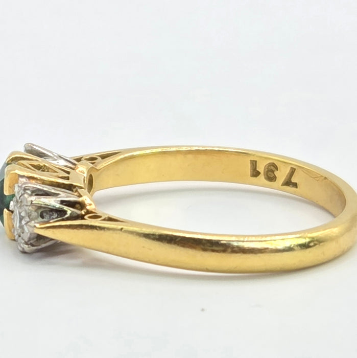 Vintage: 18ct Gold Emerald & Diamond Three-Stone Ring