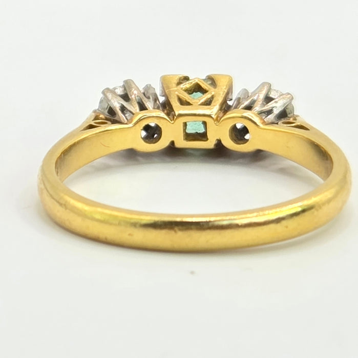 Vintage: 18ct Gold Emerald & Diamond Three-Stone Ring