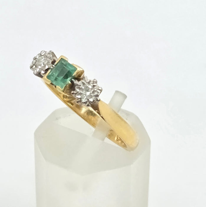 Vintage: 18ct Gold Emerald & Diamond Three-Stone Ring