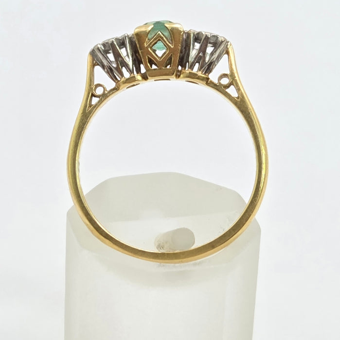 Vintage: 18ct Gold Emerald & Diamond Three-Stone Ring