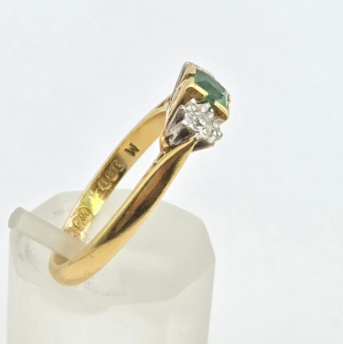 Vintage: 18ct Gold Emerald & Diamond Three-Stone Ring