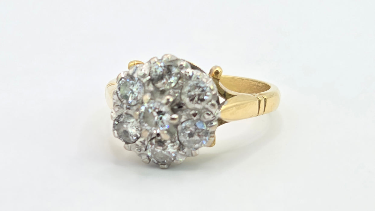 Vintage: 18ct Gold Diamond Daisy Cluster Ring — 1.00ct