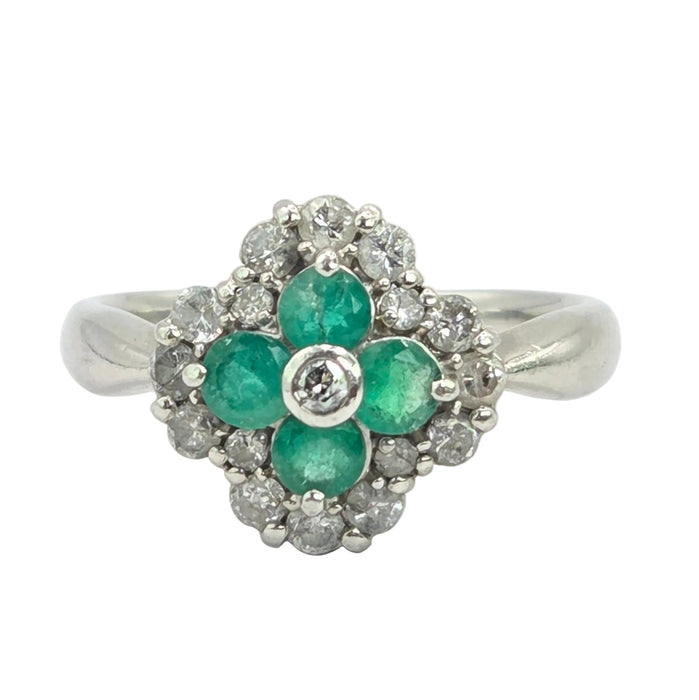 Vintage: Platinum Emerald & Diamond Offset Square Dress Ring — 0.40ct