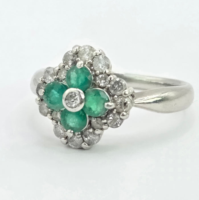 Vintage: Platinum Emerald & Diamond Offset Square Dress Ring — 0.40ct