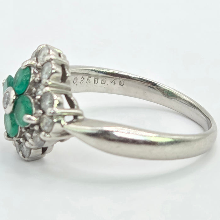 Vintage: Platinum Emerald & Diamond Offset Square Dress Ring — 0.40ct