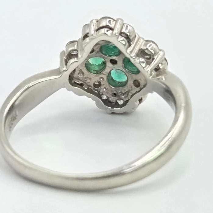 Vintage: Platinum Emerald & Diamond Offset Square Dress Ring — 0.40ct