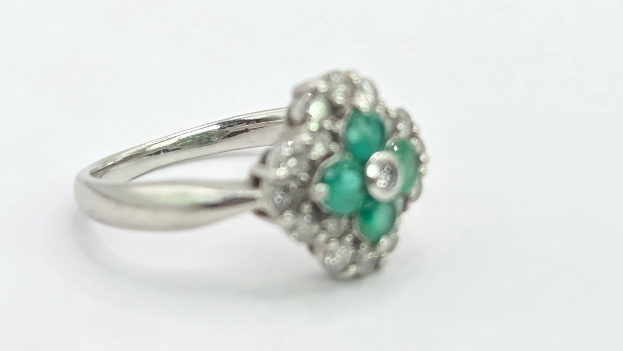 Vintage: Platinum Emerald & Diamond Offset Square Dress Ring — 0.40ct