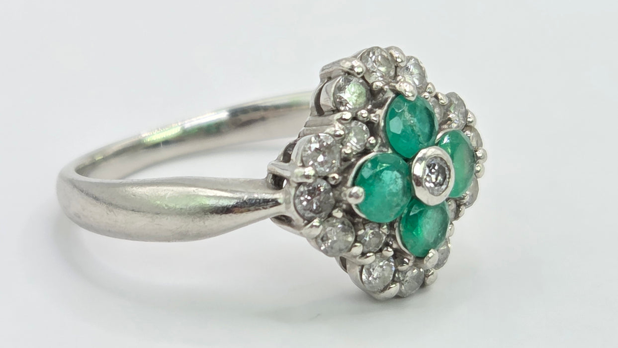 Vintage: Platinum Emerald & Diamond Offset Square Dress Ring — 0.40ct