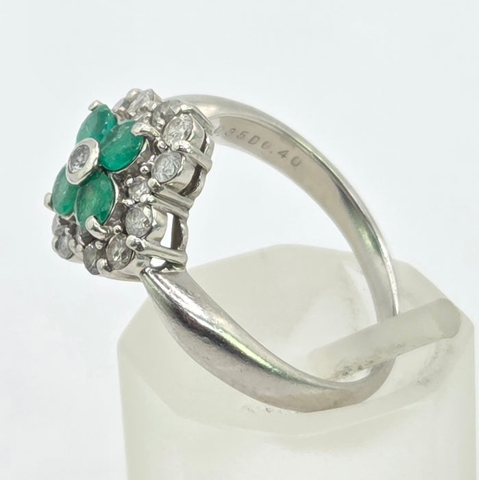 Vintage: Platinum Emerald & Diamond Offset Square Dress Ring — 0.40ct