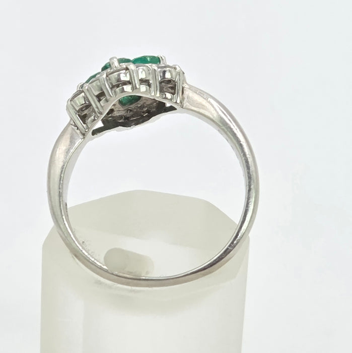 Vintage: Platinum Emerald & Diamond Offset Square Dress Ring — 0.40ct