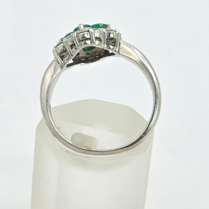 Vintage: Platinum Emerald & Diamond Offset Square Dress Ring — 0.40ct