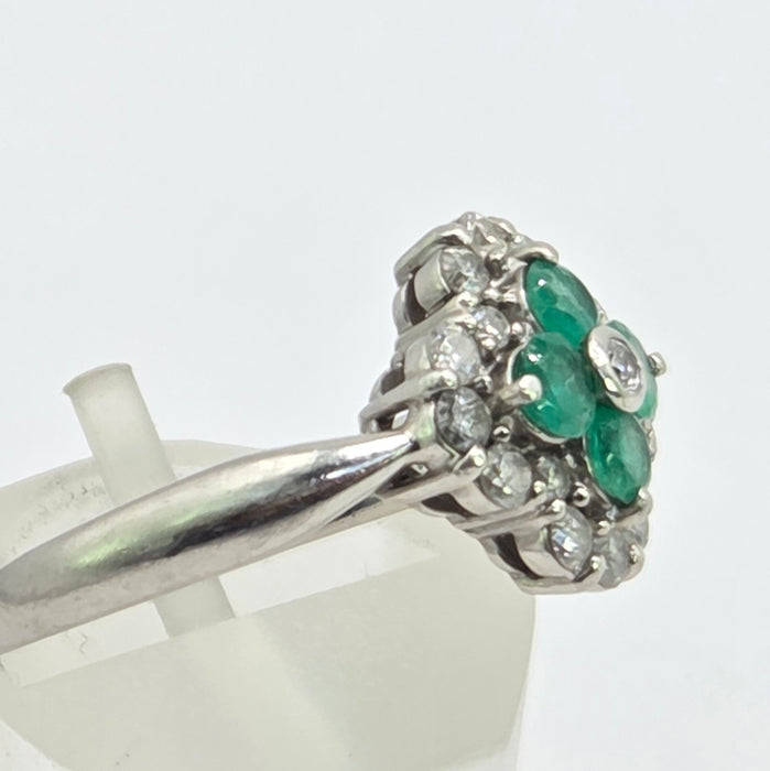 Vintage: Platinum Emerald & Diamond Offset Square Dress Ring — 0.40ct