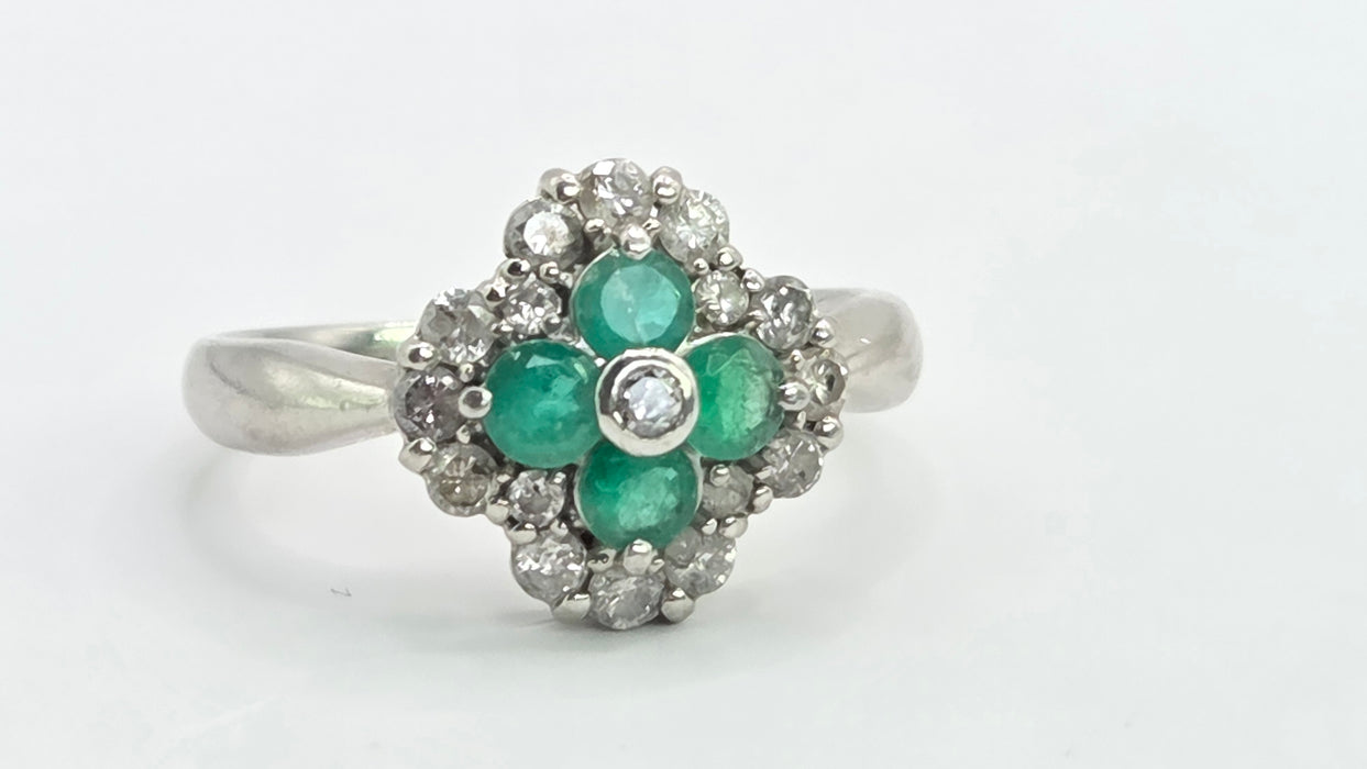 Vintage: Platinum Emerald & Diamond Offset Square Dress Ring — 0.40ct