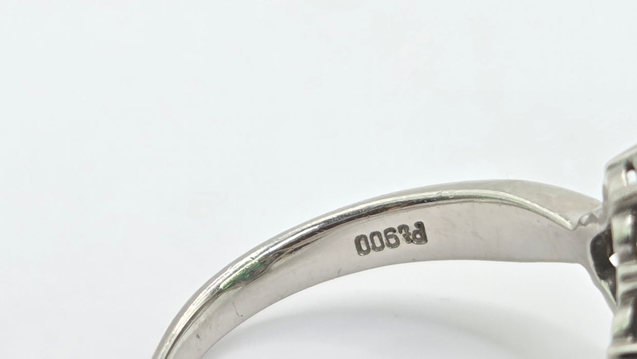 Vintage: Platinum Emerald & Diamond Offset Square Dress Ring — 0.40ct