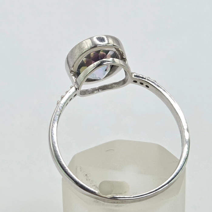 Vintage: 9ct White Gold Blue Topaz & Diamond Shoulder Ring