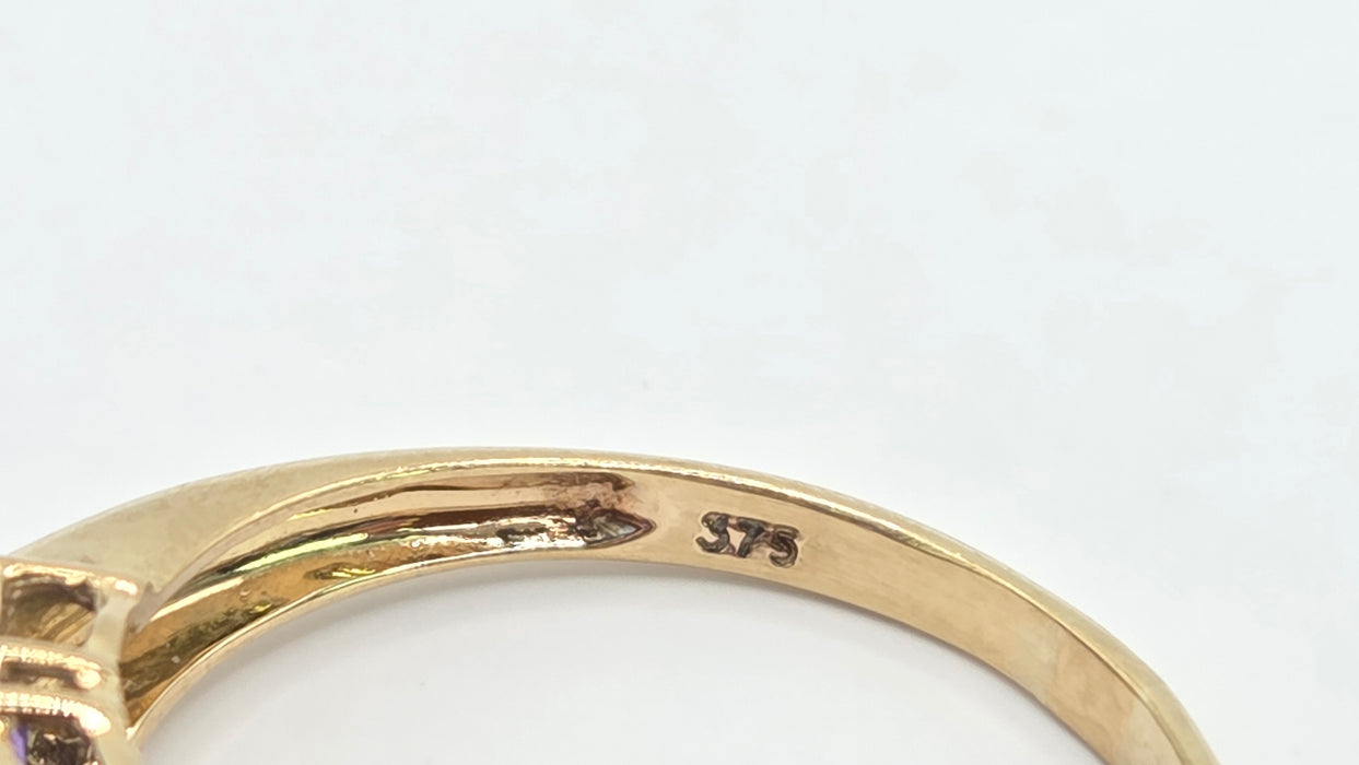 Vintage: 9ct Gold Amethyst & Diamond Half-Eternity Stacker Ring