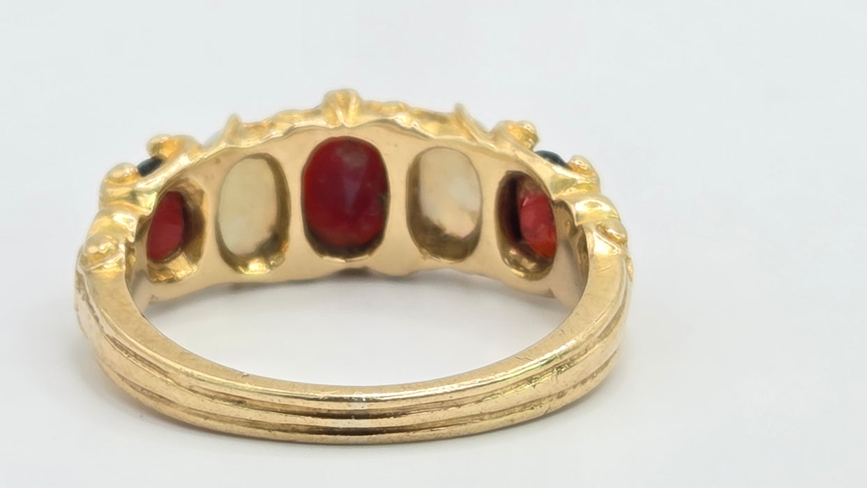 Vintage: 9ct Gold Opal & Garnet Five-Stone Dress Ring — From 1974