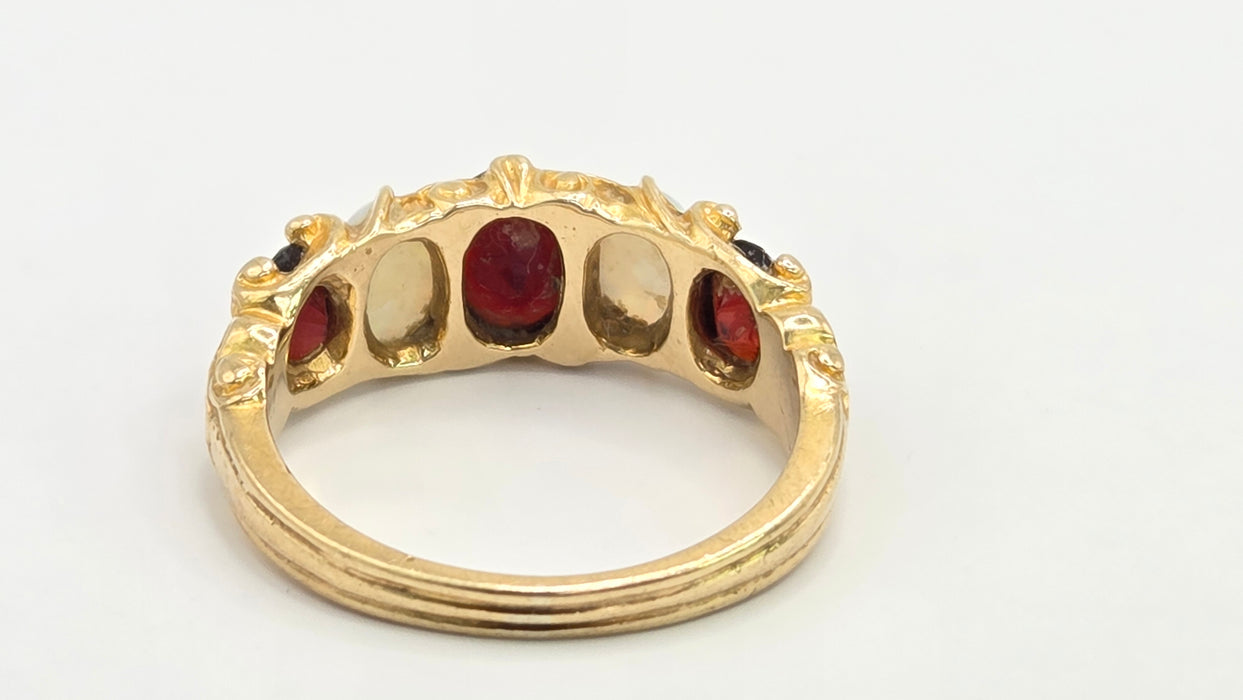 Vintage: 9ct Gold Opal & Garnet Five-Stone Dress Ring — From 1974