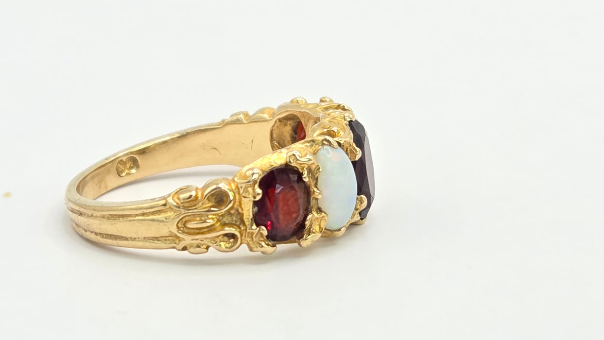 Vintage: 9ct Gold Opal & Garnet Five-Stone Dress Ring — From 1974