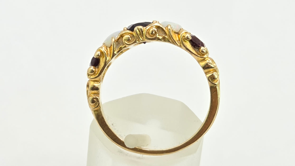 Vintage: 9ct Gold Opal & Garnet Five-Stone Dress Ring — From 1974