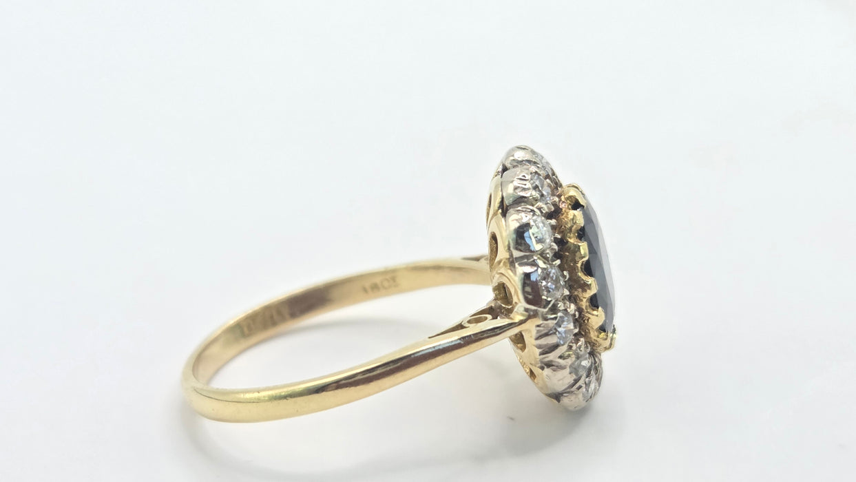 Vintage: 18ct Gold Sapphire & Diamond Oval Cluster Ring — 0.35ct