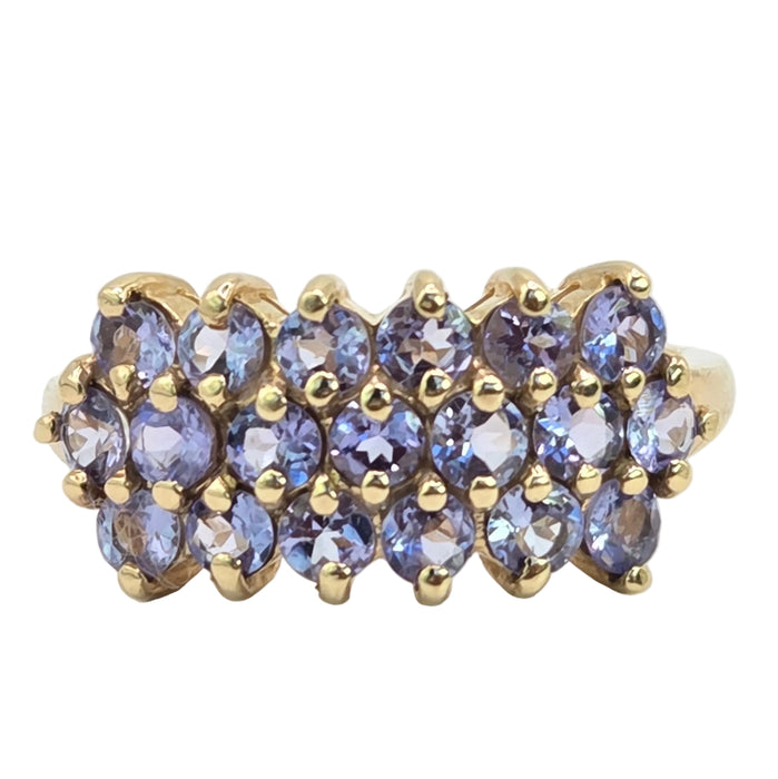 Vintage: 9ct Gold Tanzanite Three-Row Cluster Ring — From 1999