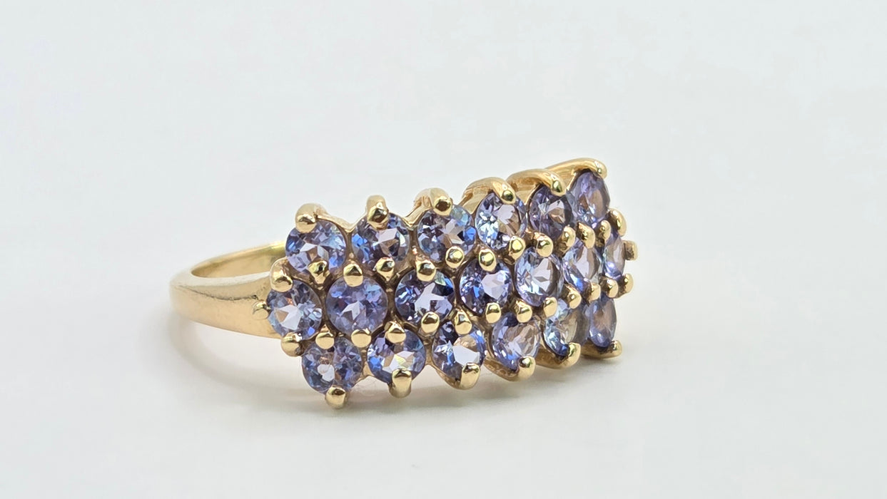 Vintage: 9ct Gold Tanzanite Three-Row Cluster Ring — From 1999