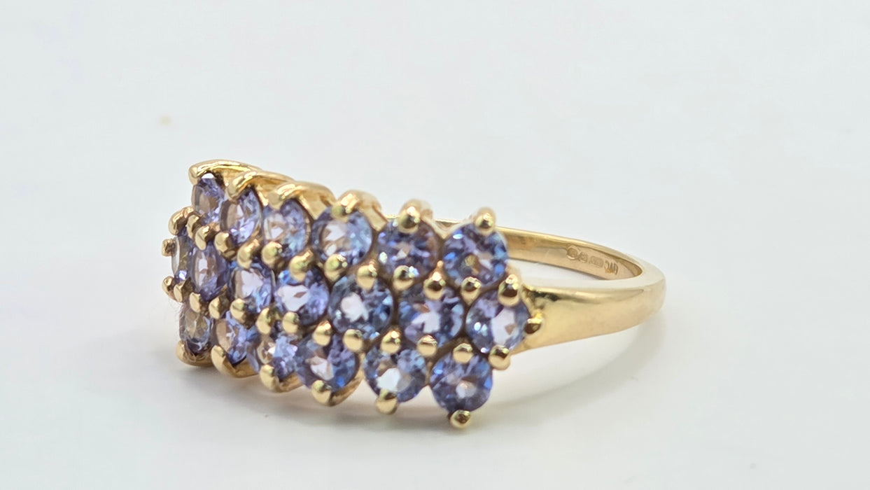 Vintage: 9ct Gold Tanzanite Three-Row Cluster Ring — From 1999