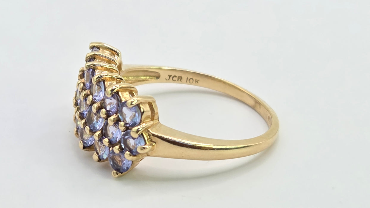 Vintage: 9ct Gold Tanzanite Three-Row Cluster Ring — From 1999
