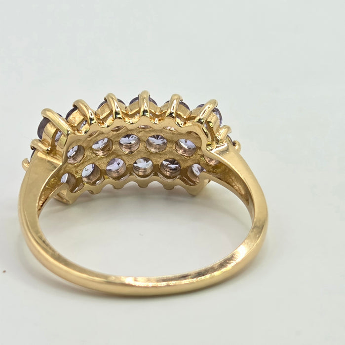 Vintage: 9ct Gold Tanzanite Three-Row Cluster Ring — From 1999