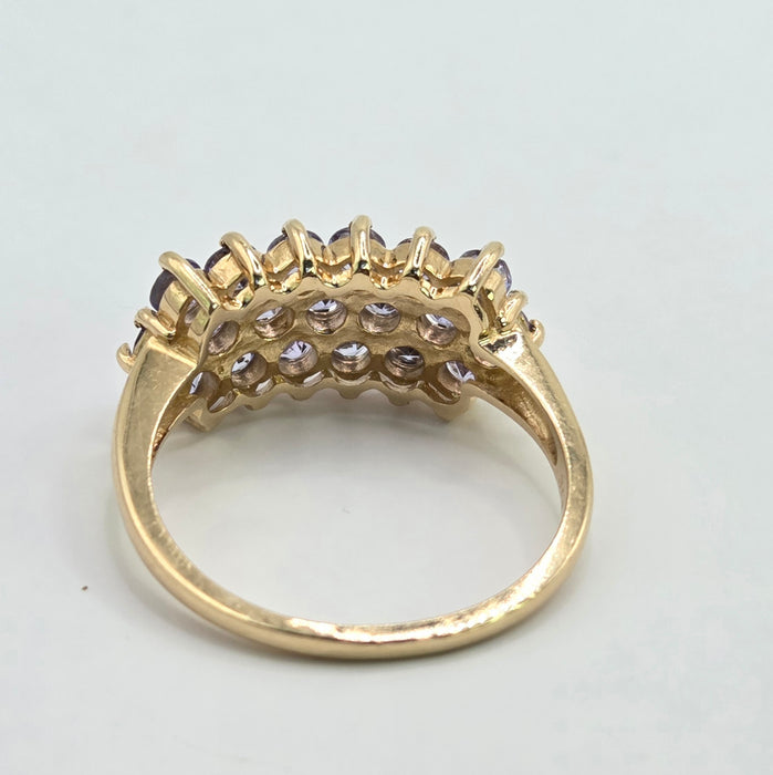 Vintage: 9ct Gold Tanzanite Three-Row Cluster Ring — From 1999