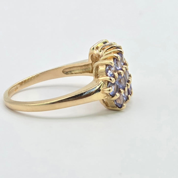 Vintage: 9ct Gold Tanzanite Three-Row Cluster Ring — From 1999