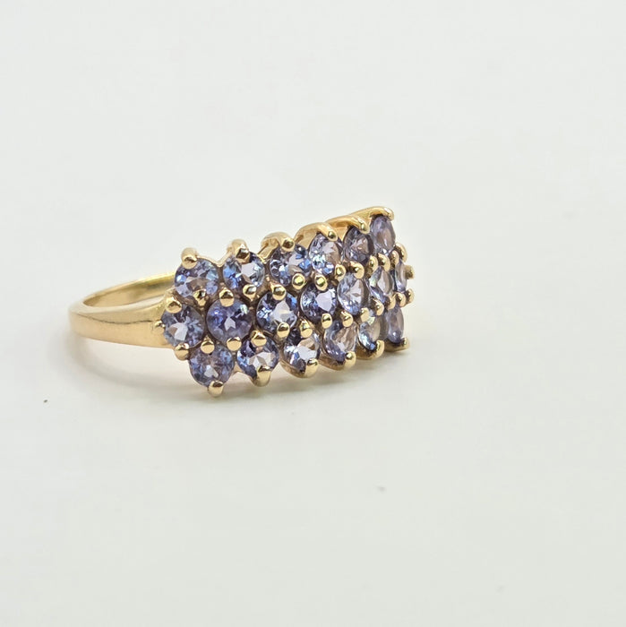 Vintage: 9ct Gold Tanzanite Three-Row Cluster Ring — From 1999