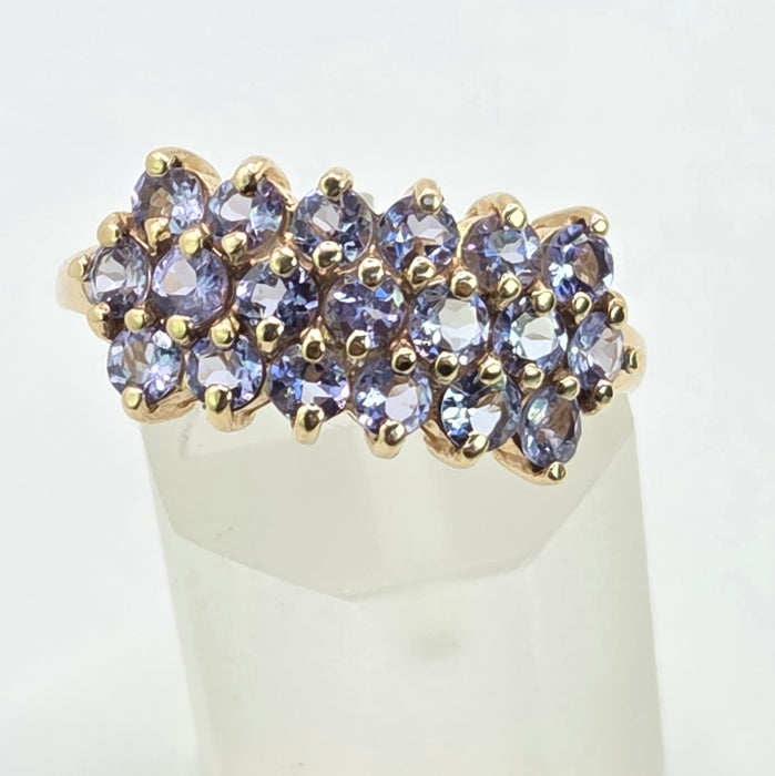 Vintage: 9ct Gold Tanzanite Three-Row Cluster Ring — From 1999