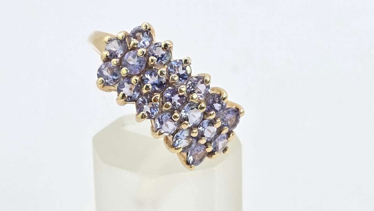 Vintage: 9ct Gold Tanzanite Three-Row Cluster Ring — From 1999