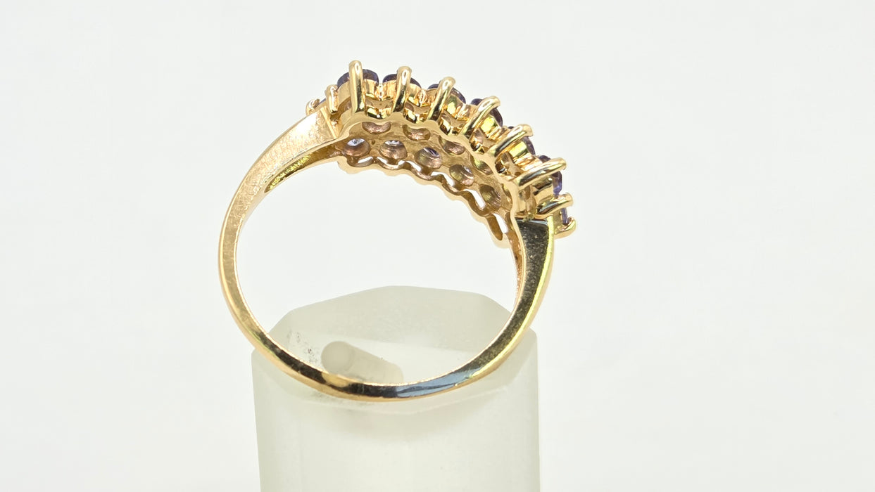 Vintage: 9ct Gold Tanzanite Three-Row Cluster Ring — From 1999