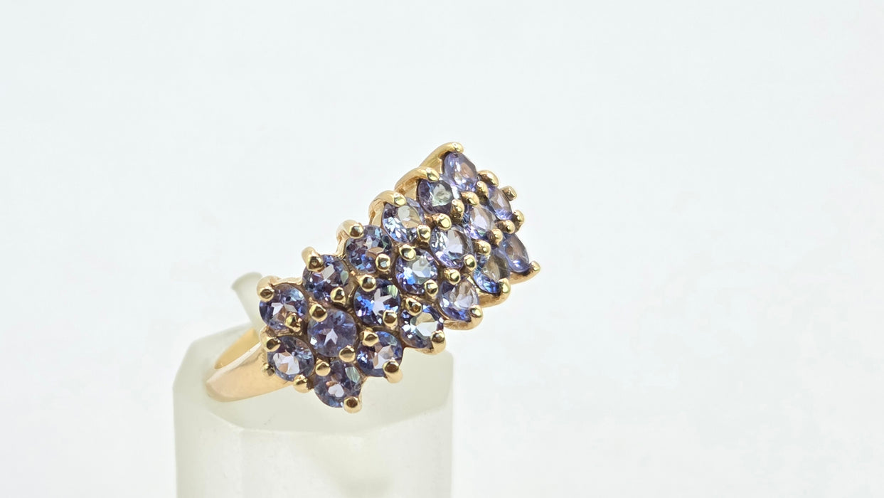 Vintage: 9ct Gold Tanzanite Three-Row Cluster Ring — From 1999